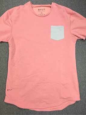 BYLT Basics Men’s Short Sleeve Pocket Tee in Pink with White Pocket